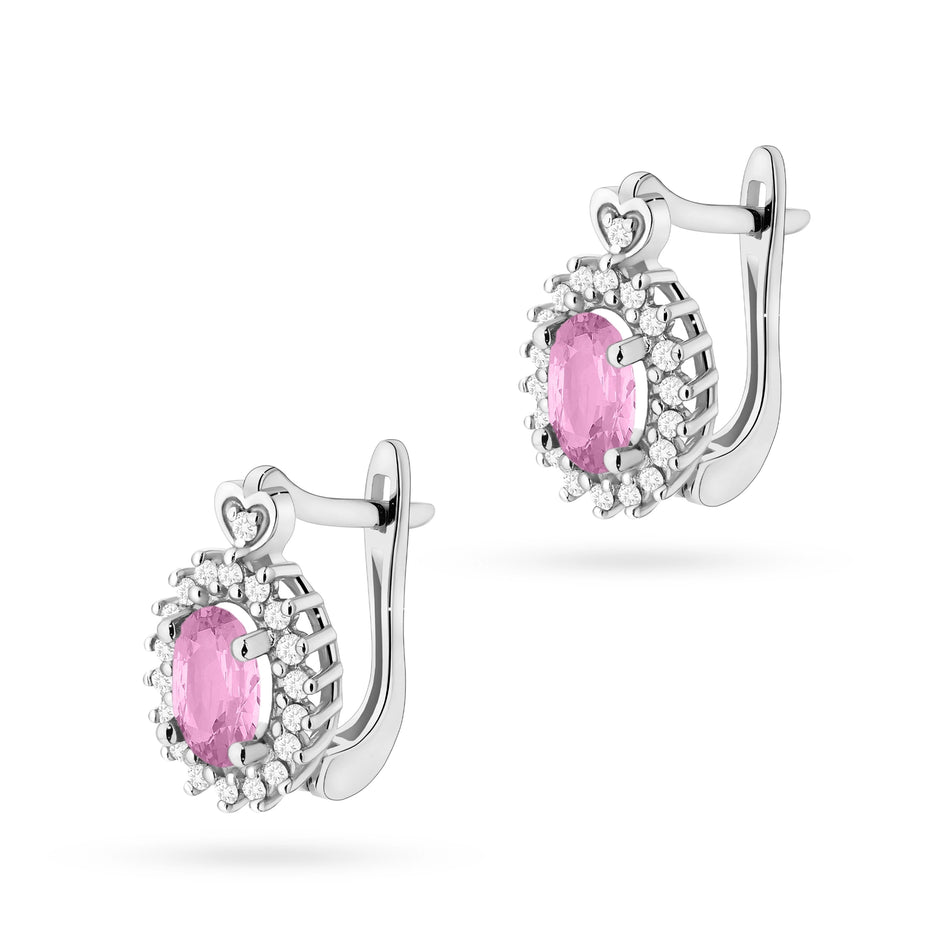 Goldohrringe mit 0,45 ct pinken Saphiren und 0,19 ct Diamanten