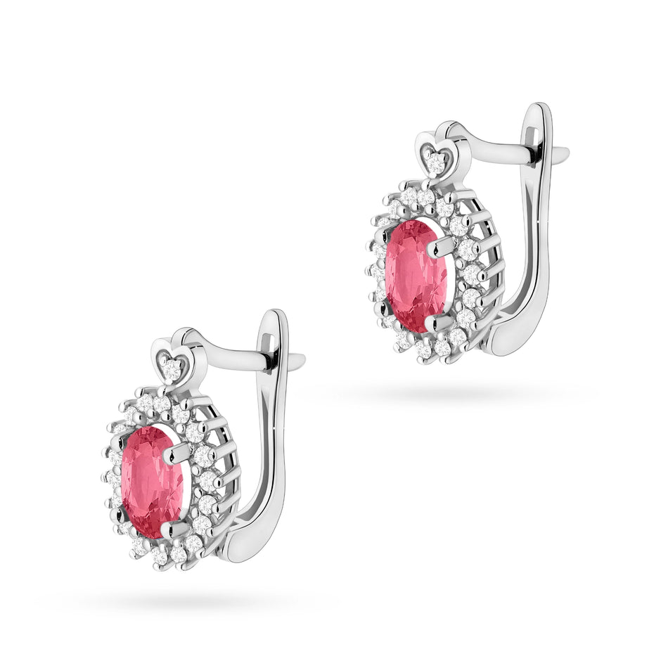 Goldohrringe mit 0,50 ct pinken Topasen und 0,19 ct Diamanten
