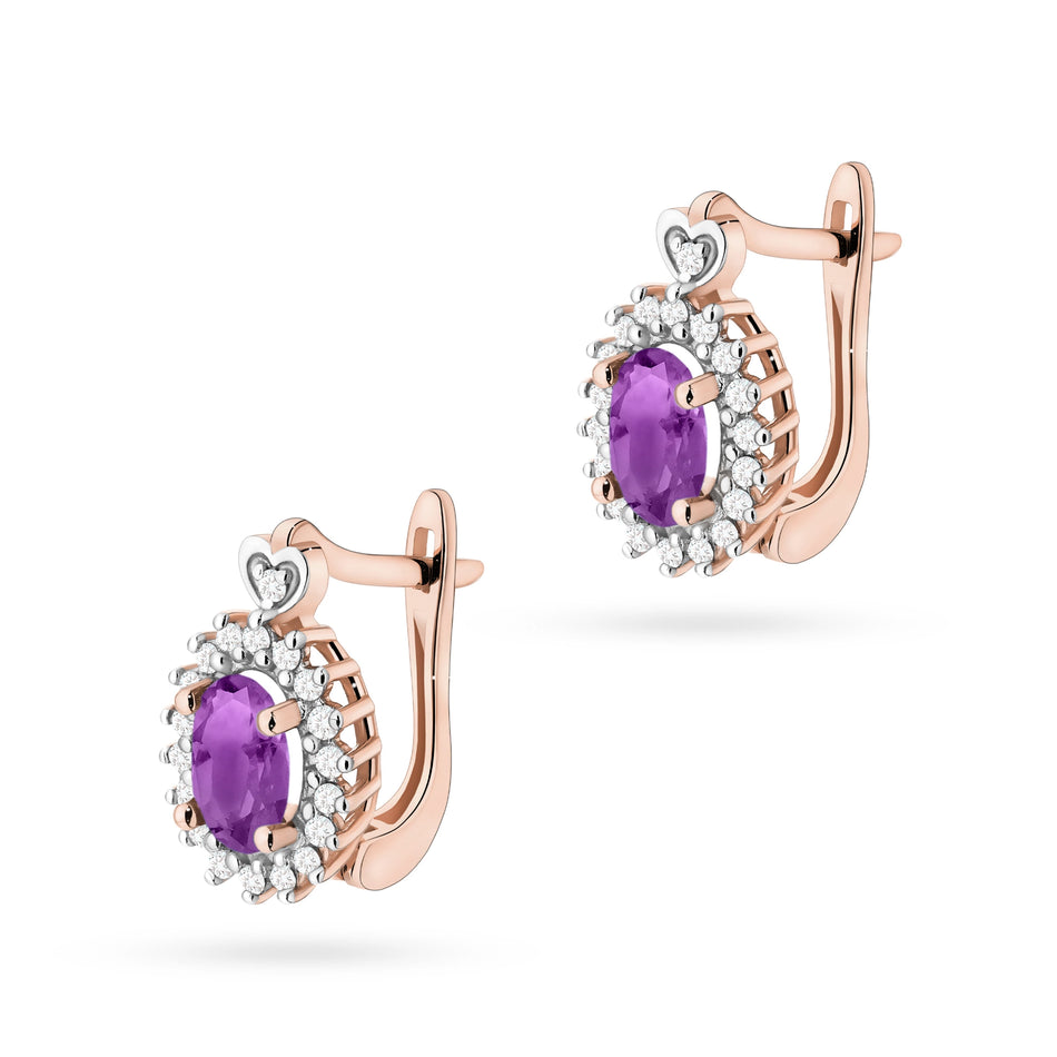 Goldohrringe mit 0,40 ct Amethysten und 0,19 ct Diamanten