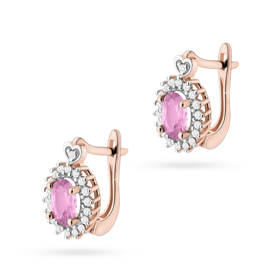 Goldohrringe mit 0,45 ct pinken Saphiren und 0,19 ct Diamanten
