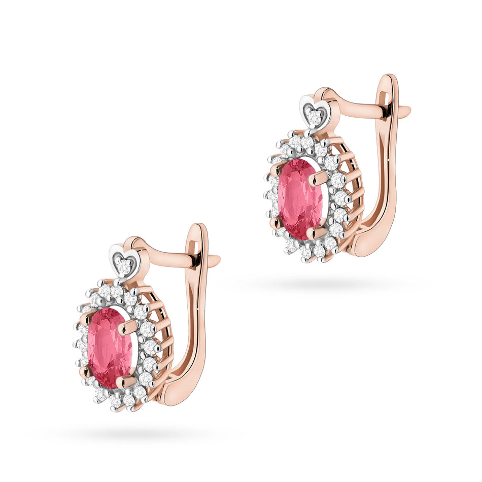 Goldohrringe mit 0,50 ct pinken Topasen und 0,19 ct Diamanten