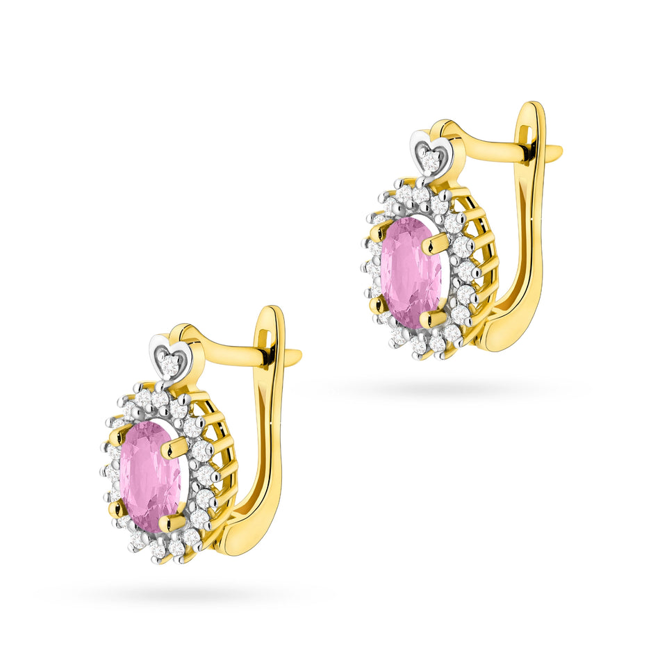 Goldohrringe mit 0,45 ct pinken Saphiren und 0,19 ct Diamanten