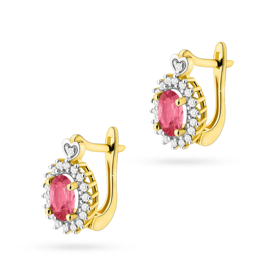 Goldohrringe mit 0,50 ct pinken Topasen und 0,19 ct Diamanten