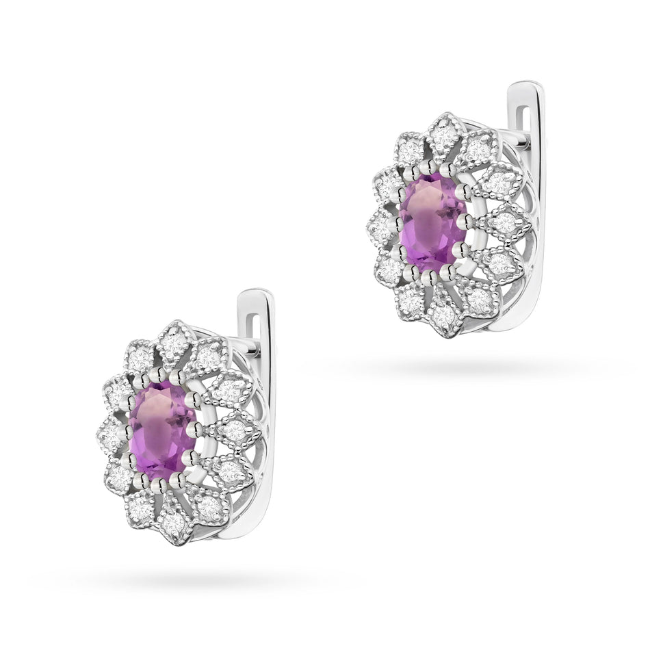 Goldohrringe mit 0,40 ct Amethysten und 0,206 ct Diamanten