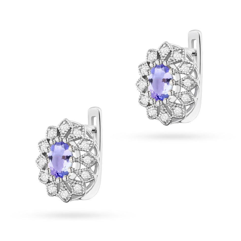 Goldohrringe mit 0,40 ct Tansaniten und 0,206 ct Diamanten