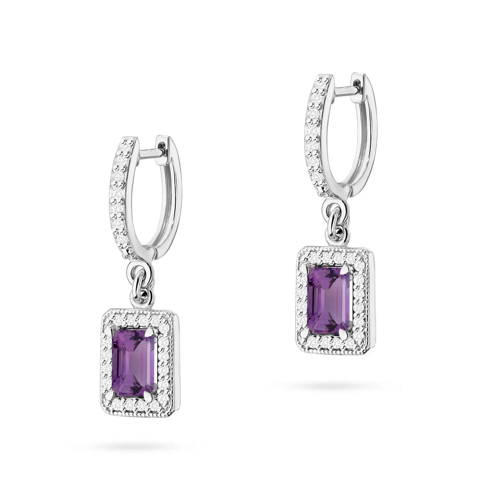 Goldohrringe mit 0,50 ct Amethysten und 0,34 ct Diamanten