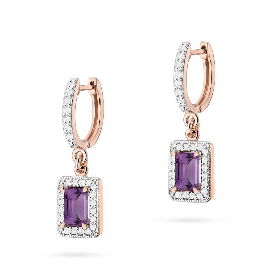 Goldohrringe mit 0,50 ct Amethysten und 0,34 ct Diamanten