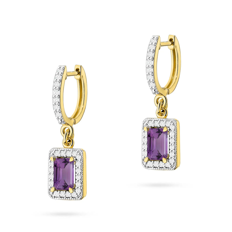 Goldohrringe mit 0,50 ct Amethysten und 0,34 ct Diamanten