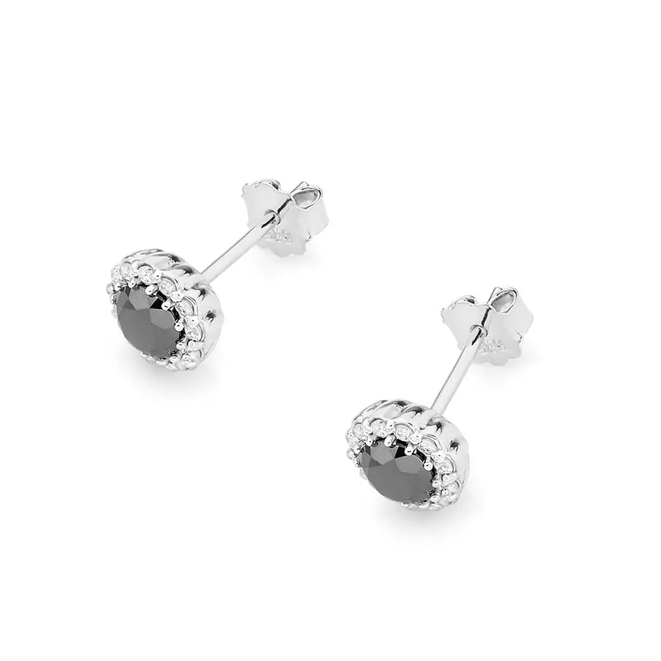 Goldohrringe mit 0,50 ct schwarzen Diamanten und 0,206 ct Diamanten