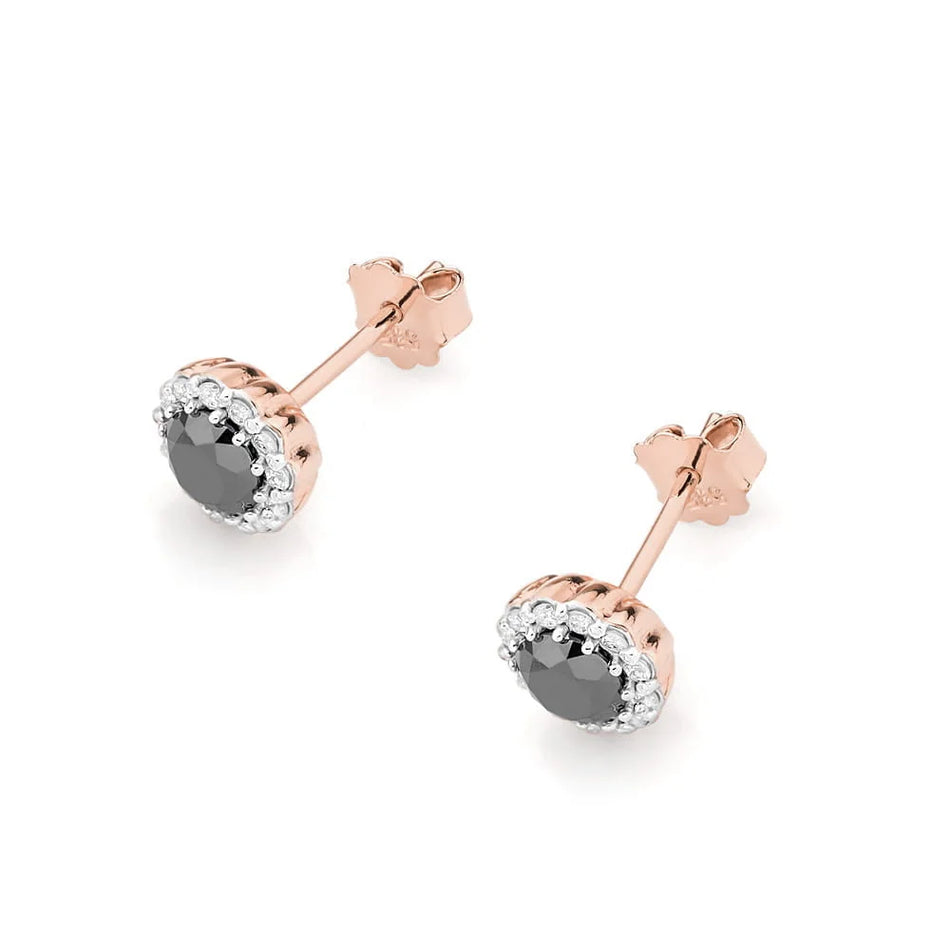 Goldohrringe mit 0,50 ct schwarzen Diamanten und 0,206 ct Diamanten