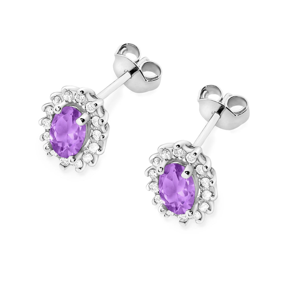 Goldohrringe mit 0,40 ct Amethysten und 0,24 ct Diamanten