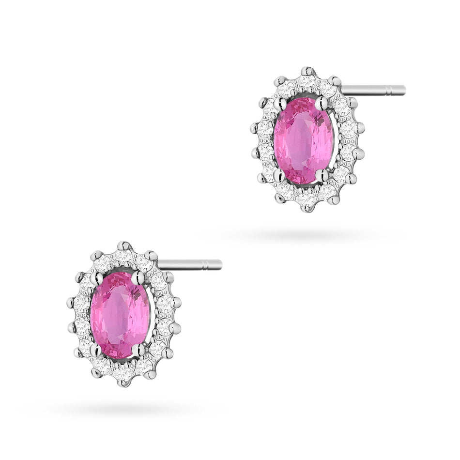Goldohrringe mit 0,50 ct pinken Saphiren und 0,24 ct Diamanten