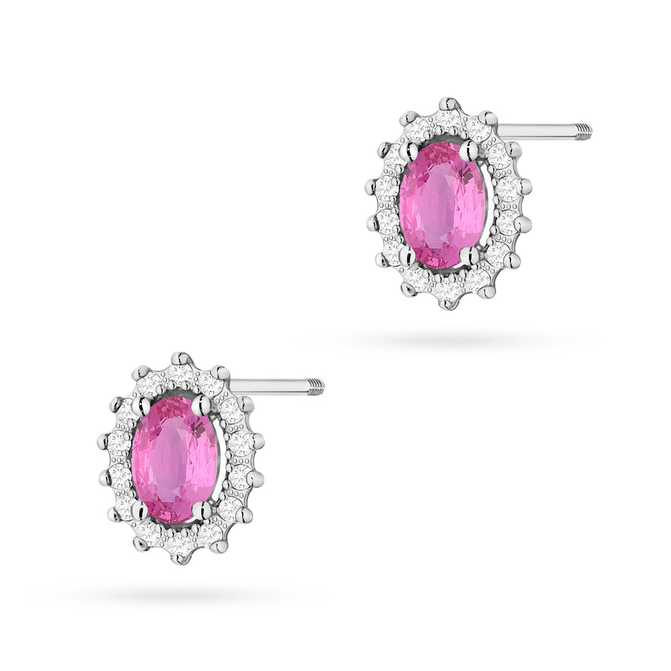 Goldohrringe mit 0,50 ct pinken Saphiren und 0,24 ct Diamanten