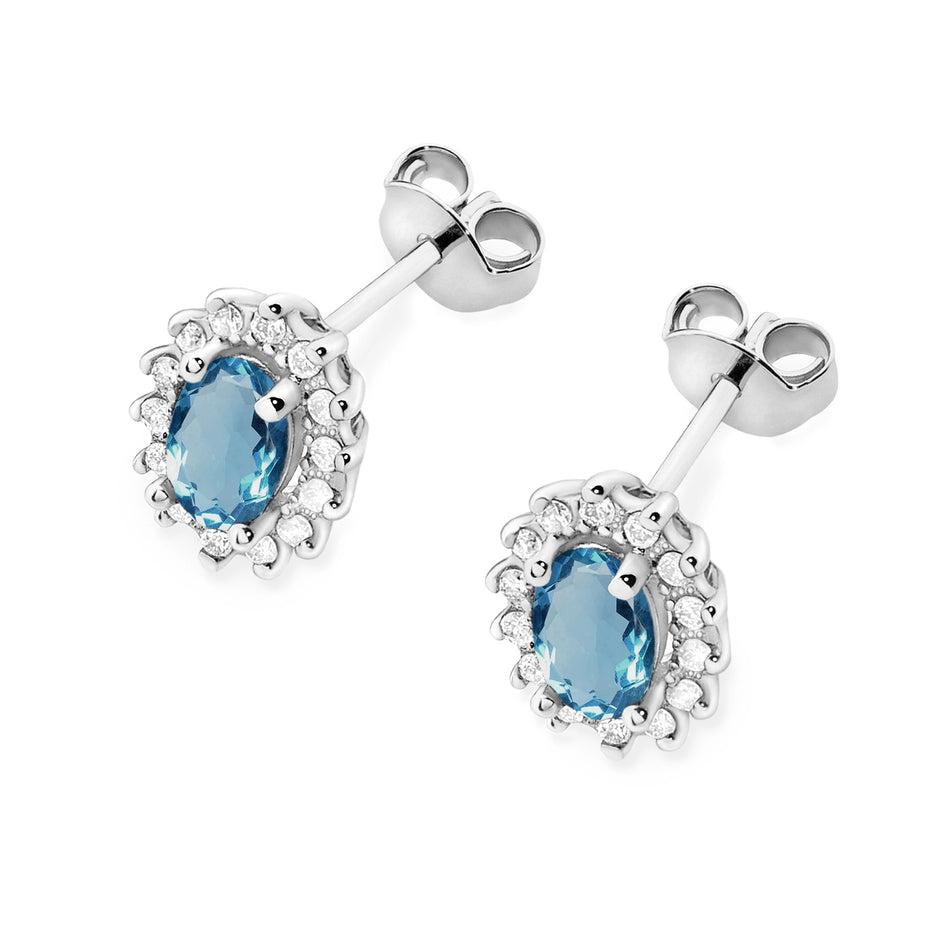 Goldohrringe mit 0,50 ct London Blue Topasen und 0,24 ct Diamanten