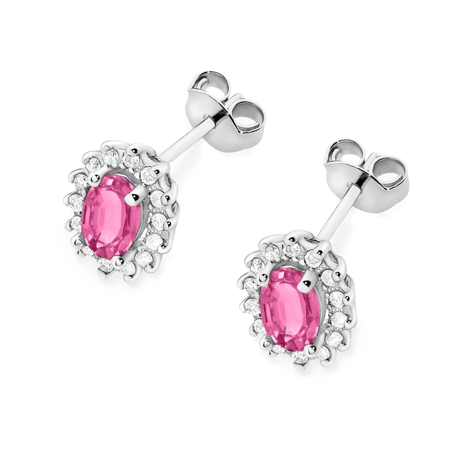 Goldohrringe mit 0,50 ct pinken Topasen und 0,24 ct Diamanten