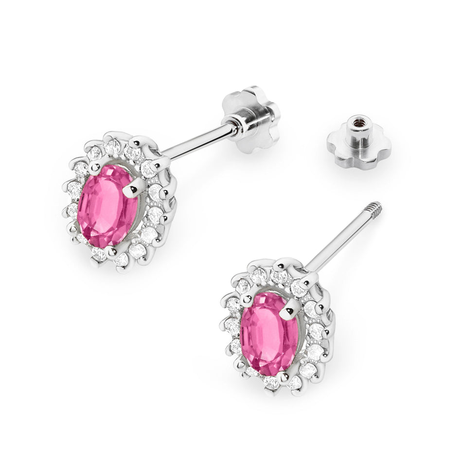 Goldohrringe mit 0,50 ct pinken Topasen und 0,24 ct Diamanten