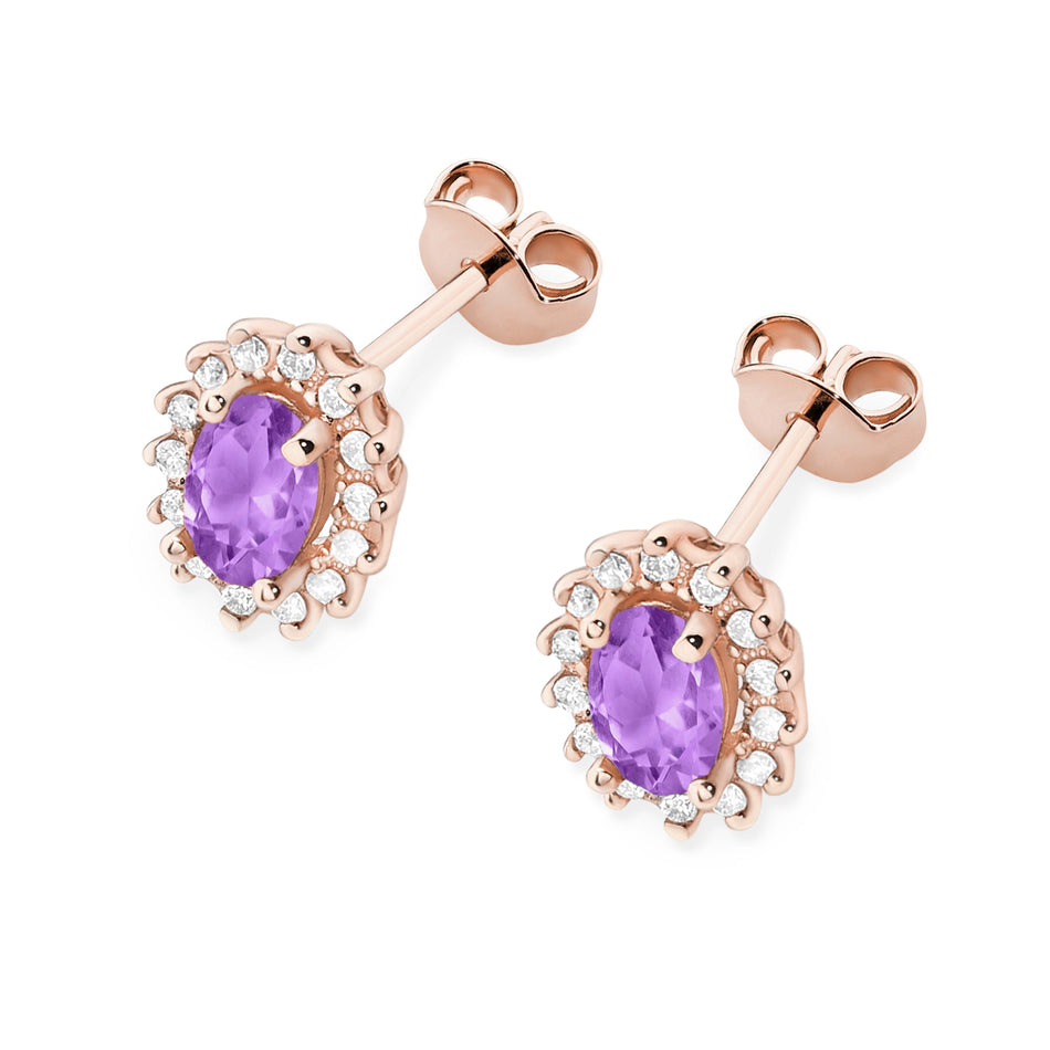 Goldohrringe mit 0,40 ct Amethysten und 0,24 ct Diamanten