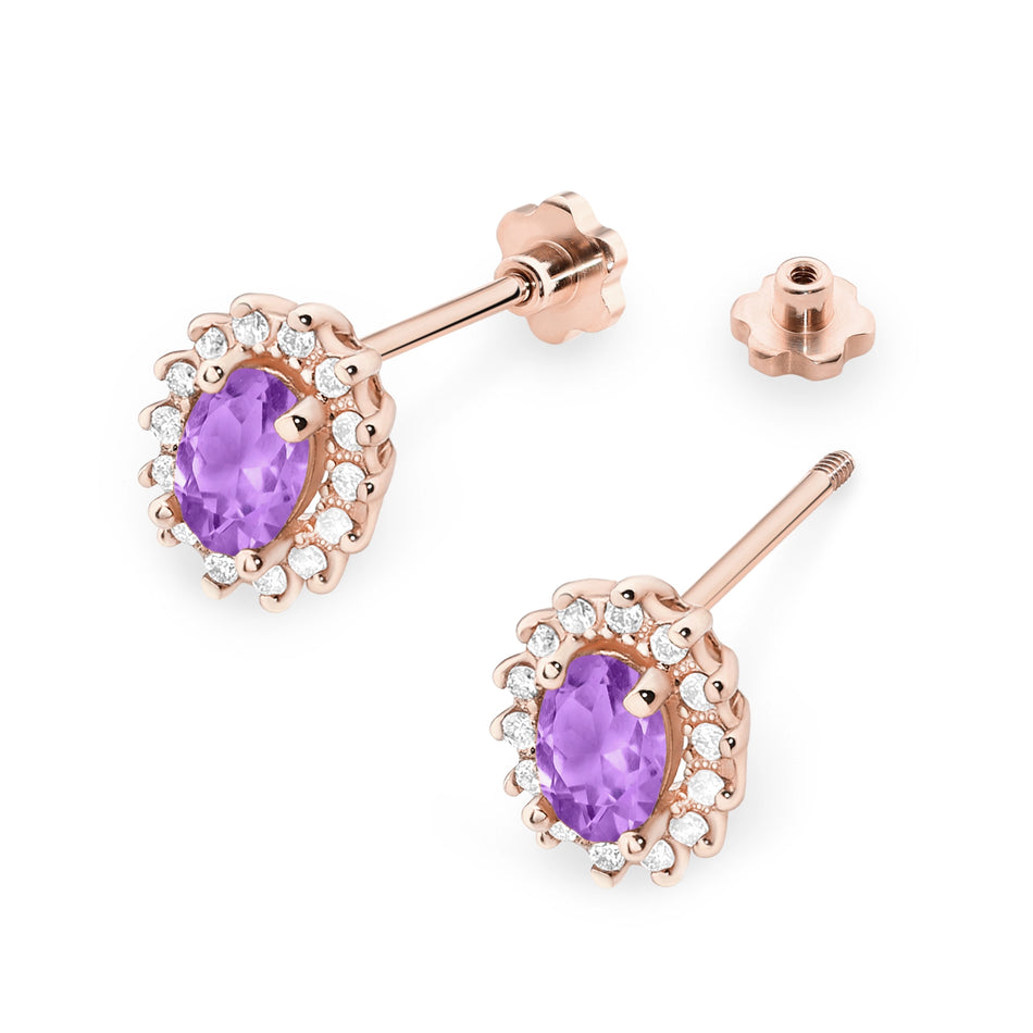 Goldohrringe mit 0,40 ct Amethysten und 0,24 ct Diamanten