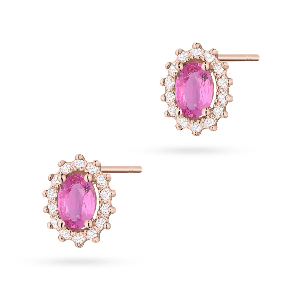Goldohrringe mit 0,50 ct pinken Saphiren und 0,24 ct Diamanten