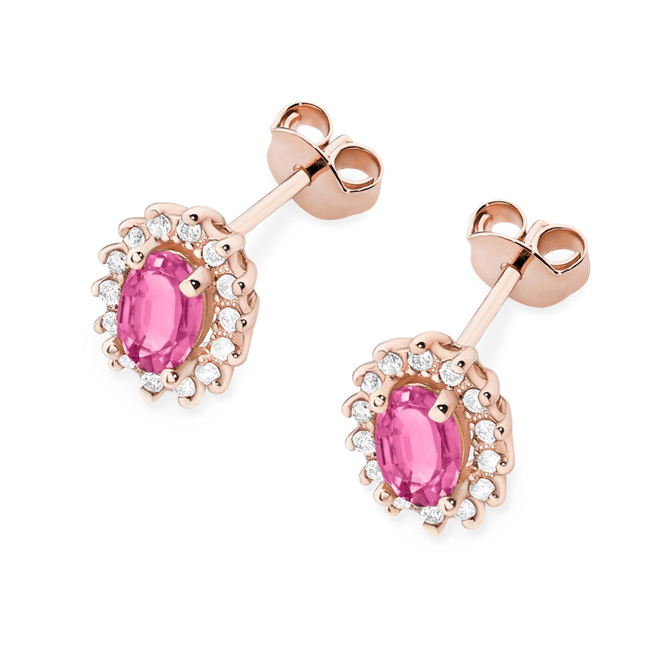Goldohrringe mit 0,50 ct pinken Topasen und 0,24 ct Diamanten
