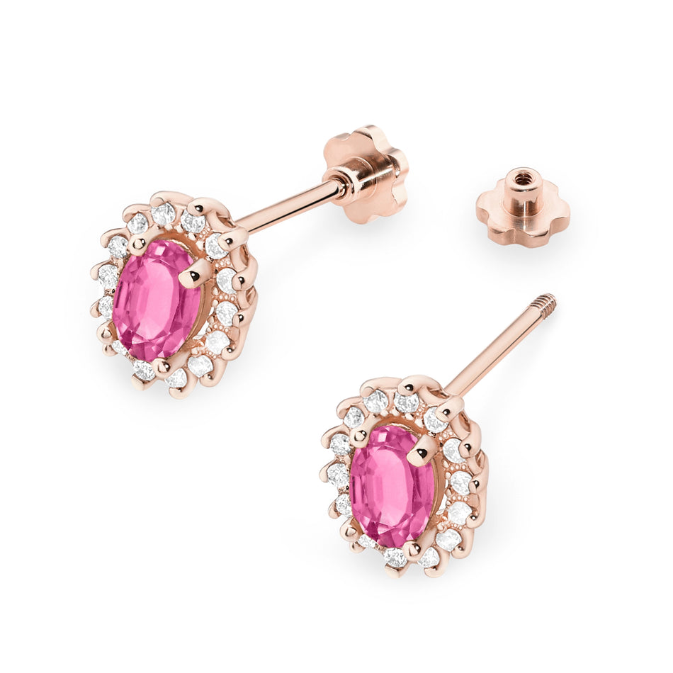 Goldohrringe mit 0,50 ct pinken Topasen und 0,24 ct Diamanten