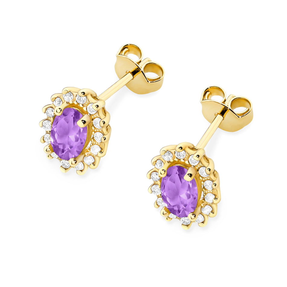Goldohrringe mit 0,40 ct Amethysten und 0,24 ct Diamanten