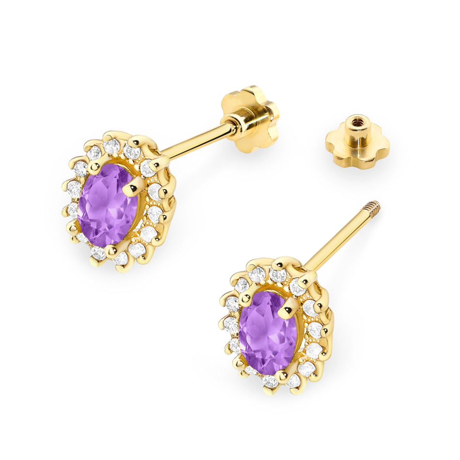 Goldohrringe mit 0,40 ct Amethysten und 0,24 ct Diamanten