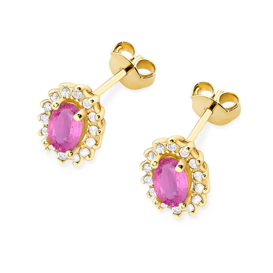 Goldohrringe mit 0,50 ct pinken Saphiren und 0,24 ct Diamanten