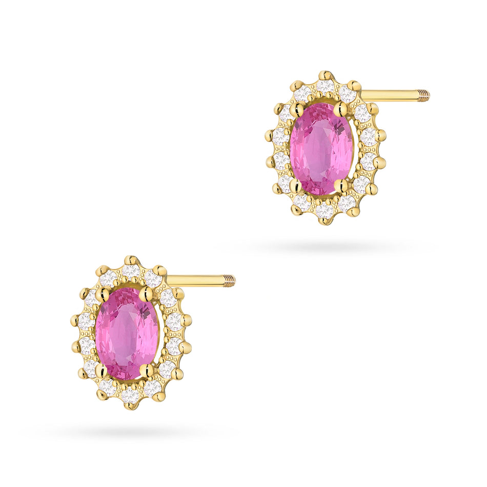 Goldohrringe mit 0,50 ct pinken Saphiren und 0,24 ct Diamanten
