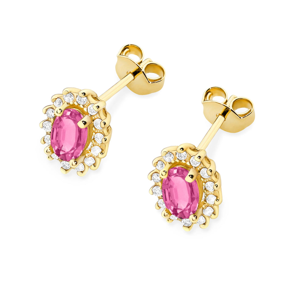 Goldohrringe mit 0,50 ct pinken Topasen und 0,24 ct Diamanten