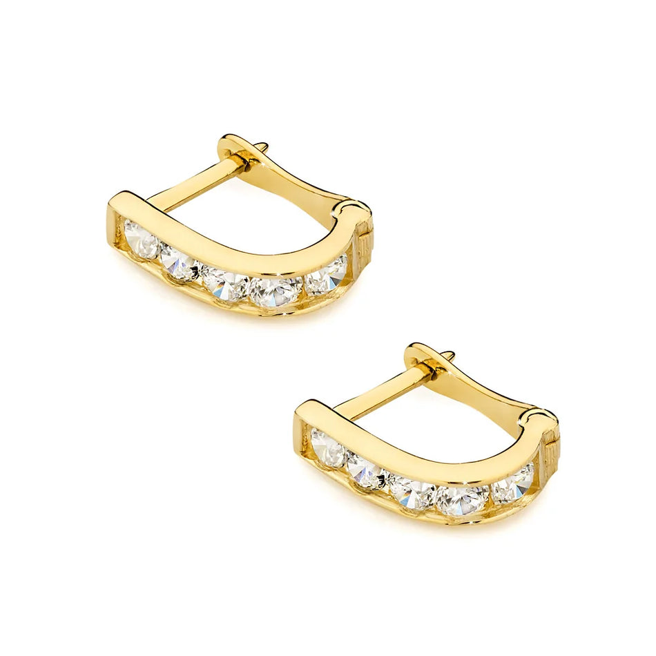 Children's Gold English Clasp Earrings with Zirconia