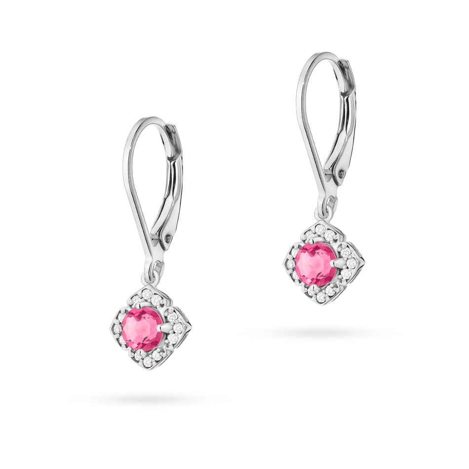 Goldohrringe mit 0,30 ct pinken Topasen und 0,12 ct Diamanten