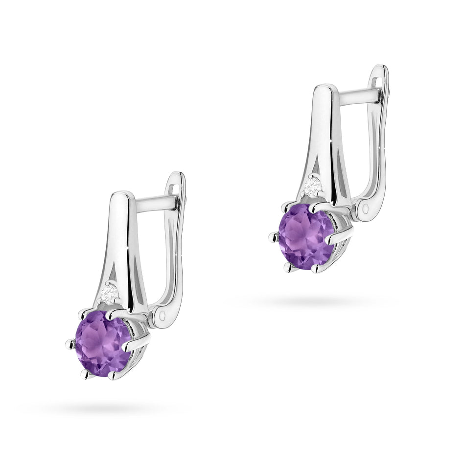 Goldohrringe mit 0,50 ct Amethysten und 0,029 ct Diamanten