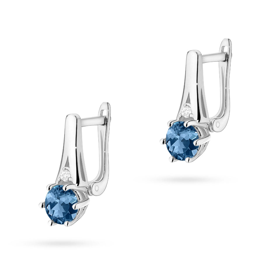 Goldohrringe mit 0,50 ct London Blue Topasen und 0,029 ct Diamanten