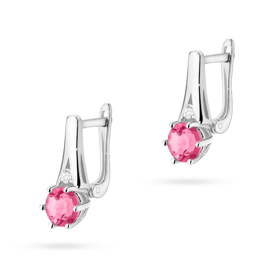 Goldohrringe mit 0,60 ct pinken Topasen und 0,029 ct Diamanten