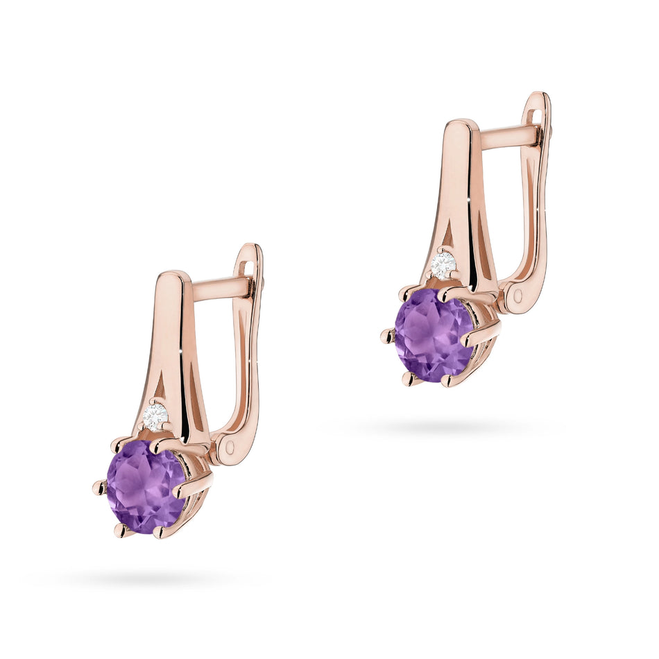 Goldohrringe mit 0,50 ct Amethysten und 0,029 ct Diamanten