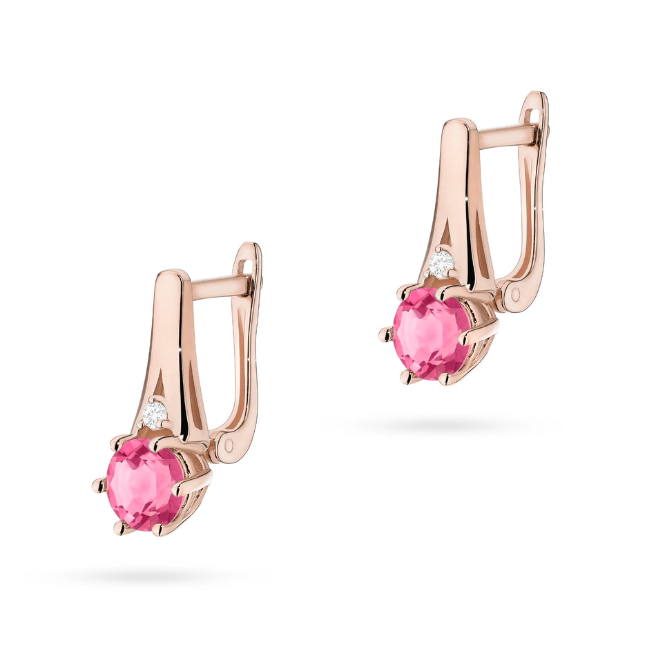 Goldohrringe mit 0,60 ct pinken Topasen und 0,029 ct Diamanten