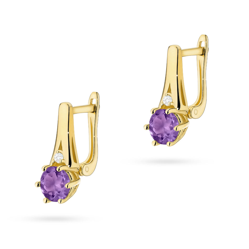 Goldohrringe mit 0,50 ct Amethysten und 0,029 ct Diamanten