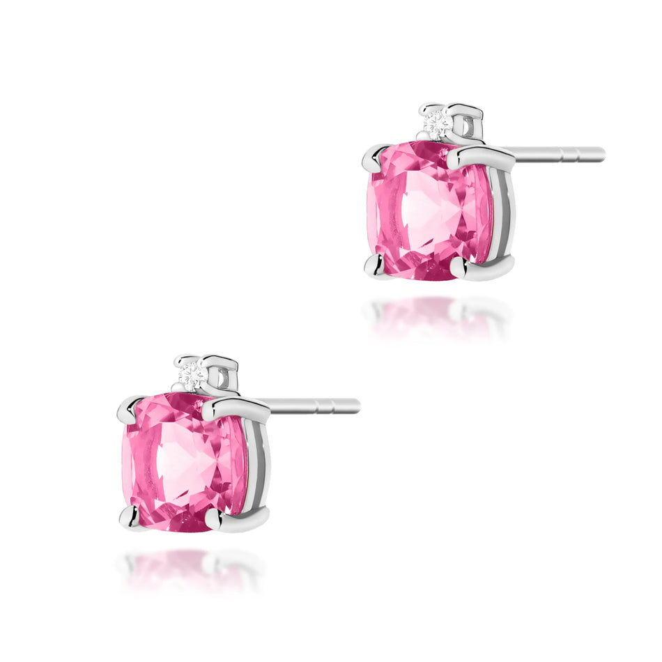 Goldohrringe mit 1,10 ct pinken Topasen und 0,029 ct Diamanten