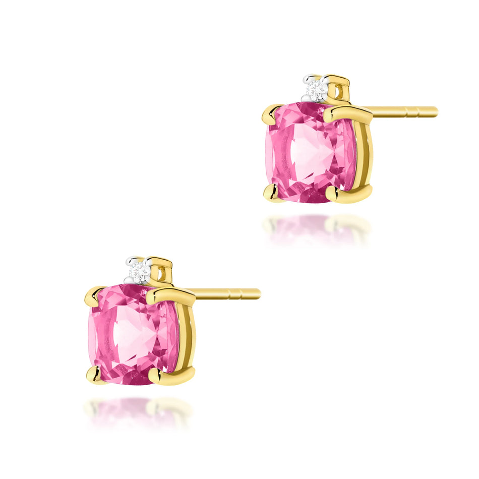 Goldohrringe mit 1,10 ct pinken Topasen und 0,029 ct Diamanten