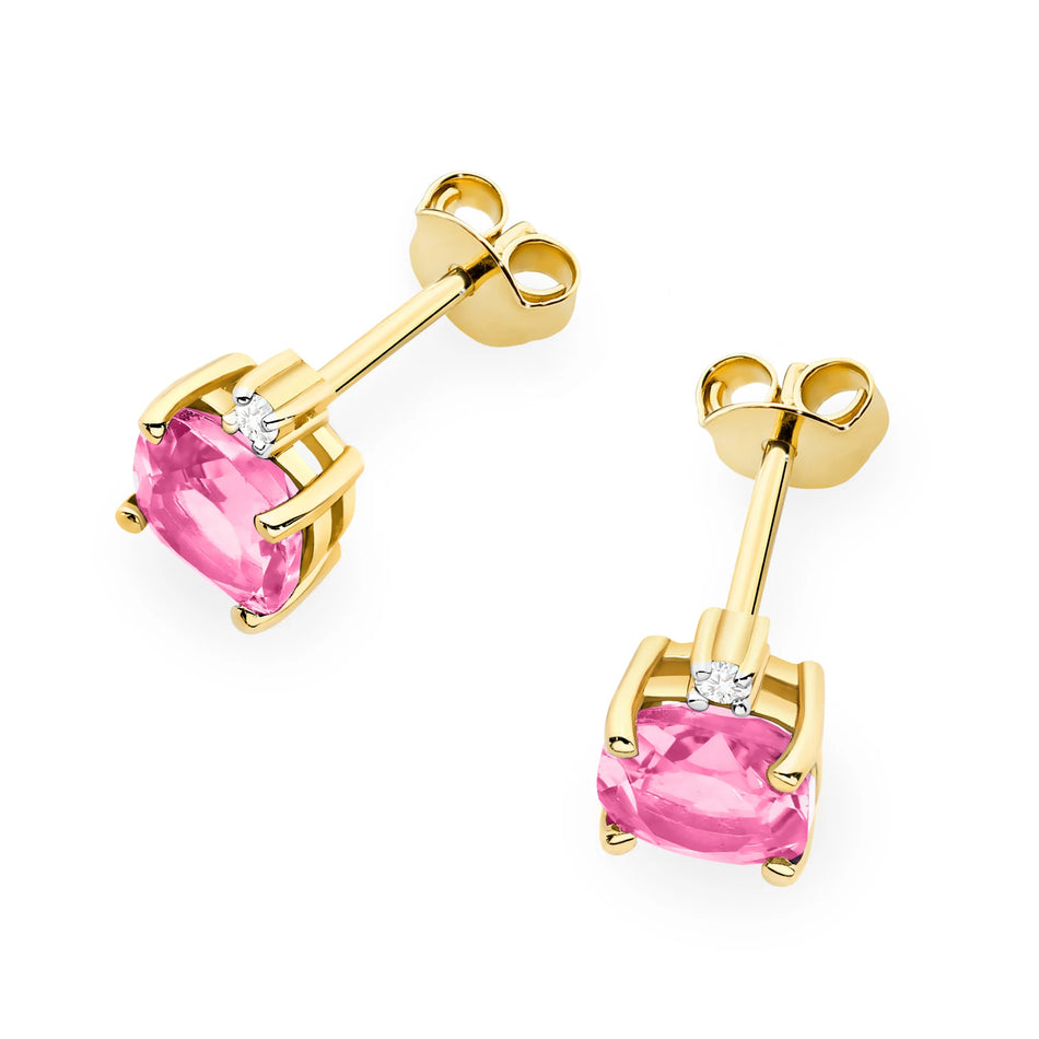 Goldohrringe mit 1,10 ct pinken Topasen und 0,029 ct Diamanten