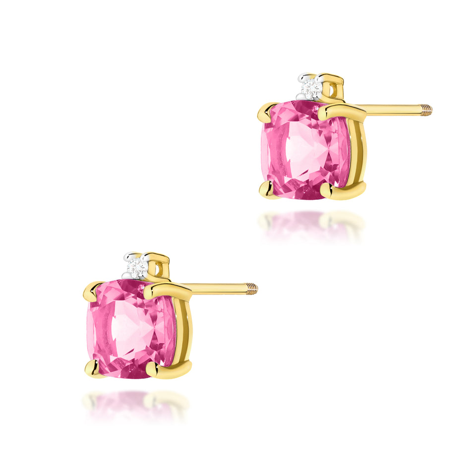 Goldohrringe mit 1,10 ct pinken Topasen und 0,029 ct Diamanten