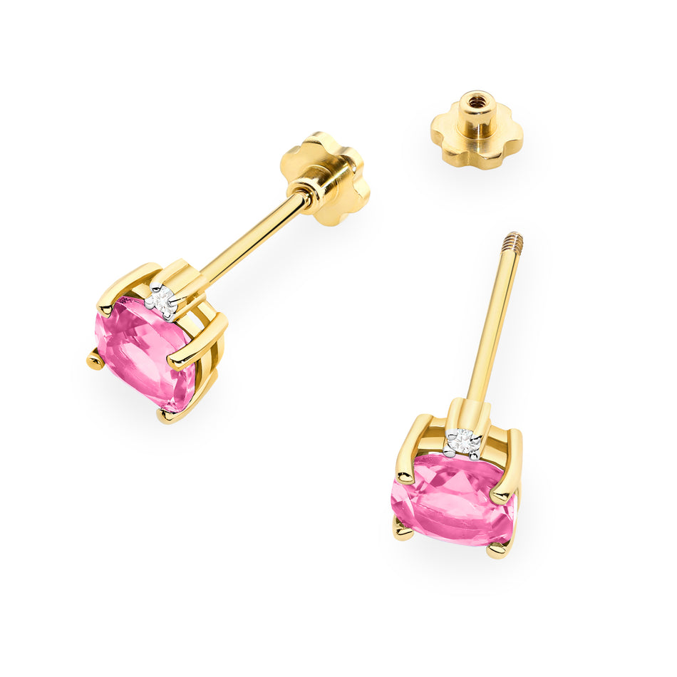 Goldohrringe mit 1,10 ct pinken Topasen und 0,029 ct Diamanten