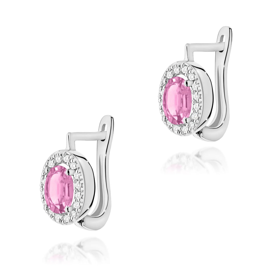 Goldohrringe mit 0,45 ct pinken Saphiren und 0,16 ct Diamanten