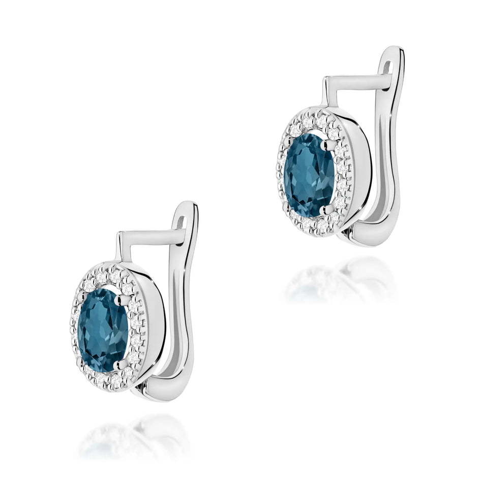 Goldohrringe mit 0,50 ct London Blue Topasen und 0,16 ct Diamanten