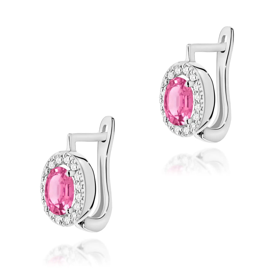 Goldohrringe mit 0,50 ct pinken Topasen und 0,16 ct Diamanten