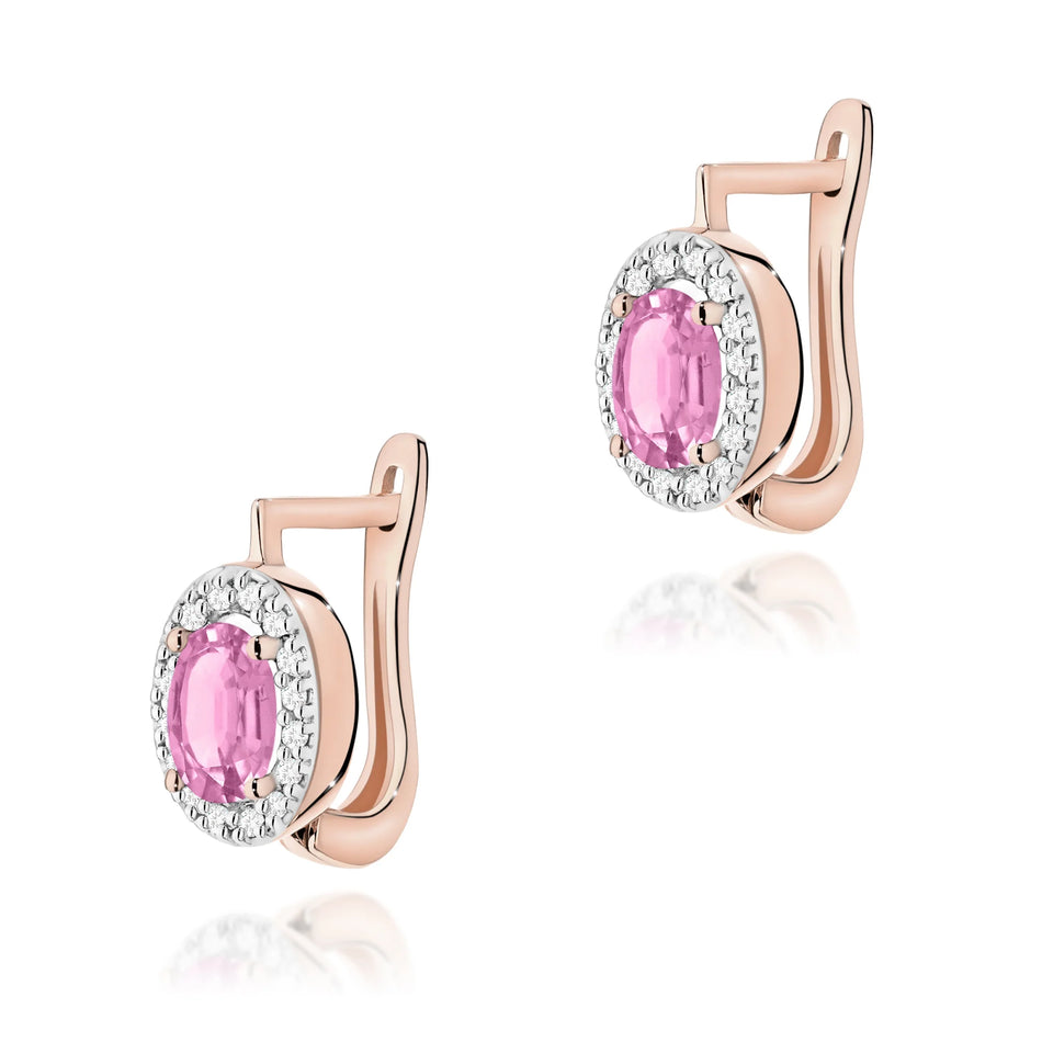 Goldohrringe mit 0,45 ct pinken Saphiren und 0,16 ct Diamanten