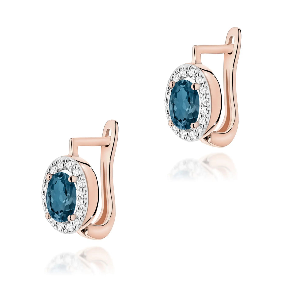 Goldohrringe mit 0,50 ct London Blue Topasen und 0,16 ct Diamanten