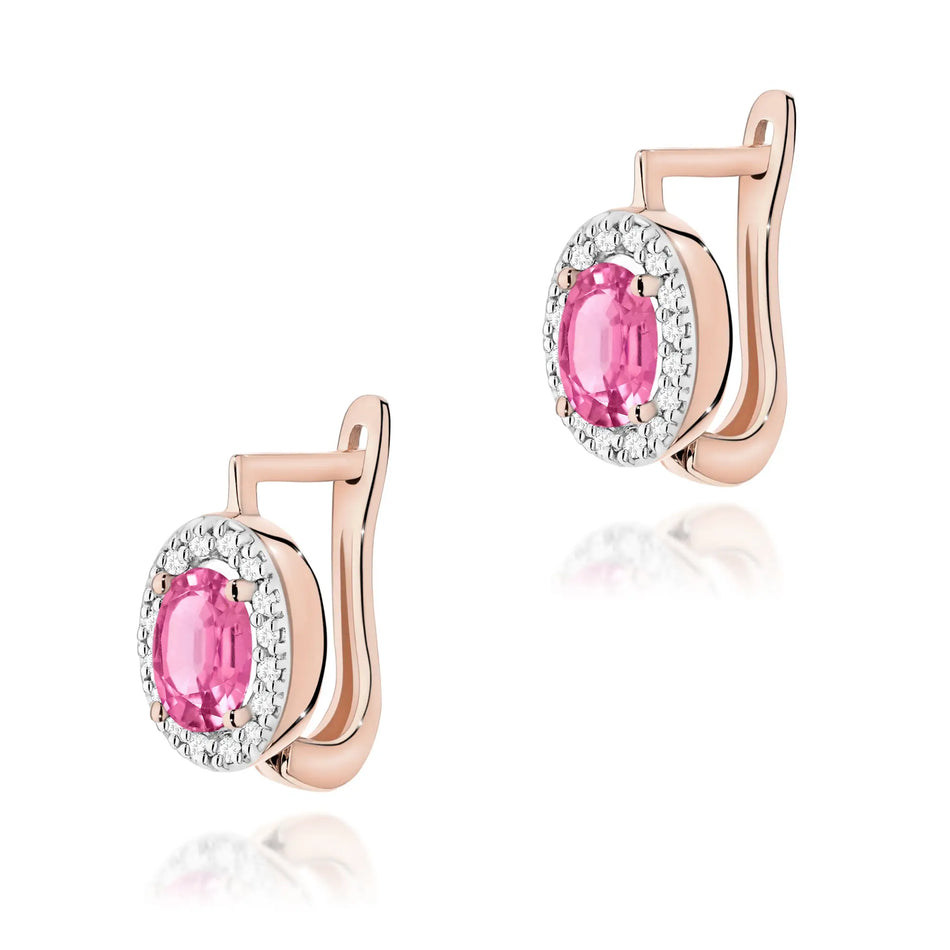 Goldohrringe mit 0,50 ct pinken Topasen und 0,16 ct Diamanten