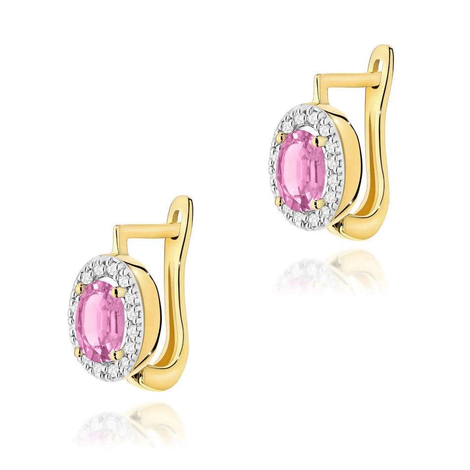 Goldohrringe mit 0,45 ct pinken Saphiren und 0,16 ct Diamanten